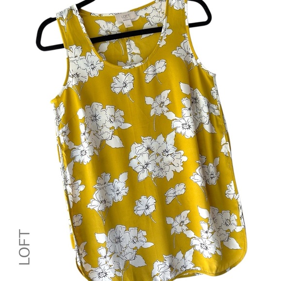 LOFT | NWOT SLEEVELESS FLORAL TANK STYLE TOP MUSTARD YELLOW WHITE | EXTRA SMALL - Picture 1 of 9